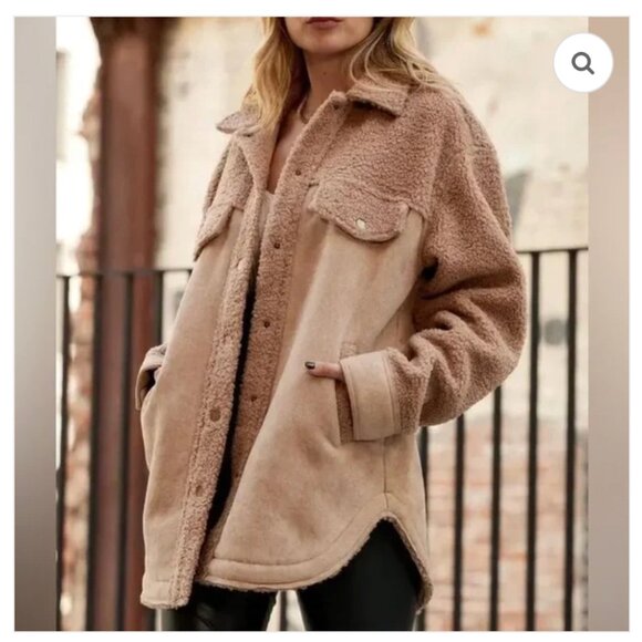 12th Tribe Jackets & Blazers - 12th Tribe Bobbi Tan Suede Sherpa Jacket - Size L